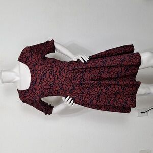 Mata Traders Brick & Blue Hand Painted Floral Fit & Flare W/Pockets Dress Size M